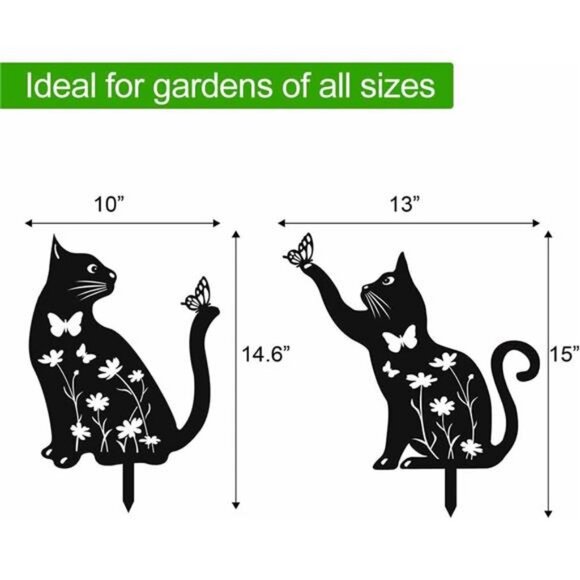 Metal Cat Garden Decor (2 Pack), 15" Large Size Cat Decorative Garden Stakes - Picture 6 of 7